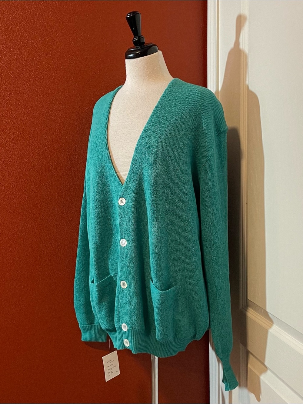 Andean Men’s NWT 100% Alpaca Links V Neck Emerald Slouchy Cardigan Sweater